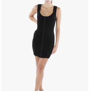 BB Dakota Steve Madden Bodycon Mini Dress Hook and Eye Detail Black L Goth Witch